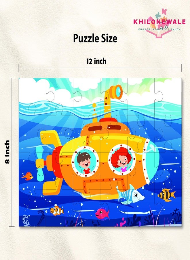 Khilonewale Kids in Submarine & Dinosaur Wooden Jigsaw Puzzle | 30x20cm Educational Learning Toy | Safe Wooden Pieces for Early Skills, Hand-Eye Coordination & Fun Play - Image 2